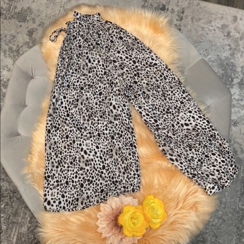 Leopard Animal Print Peep Front Bow Tie Top Sz MED NEW!